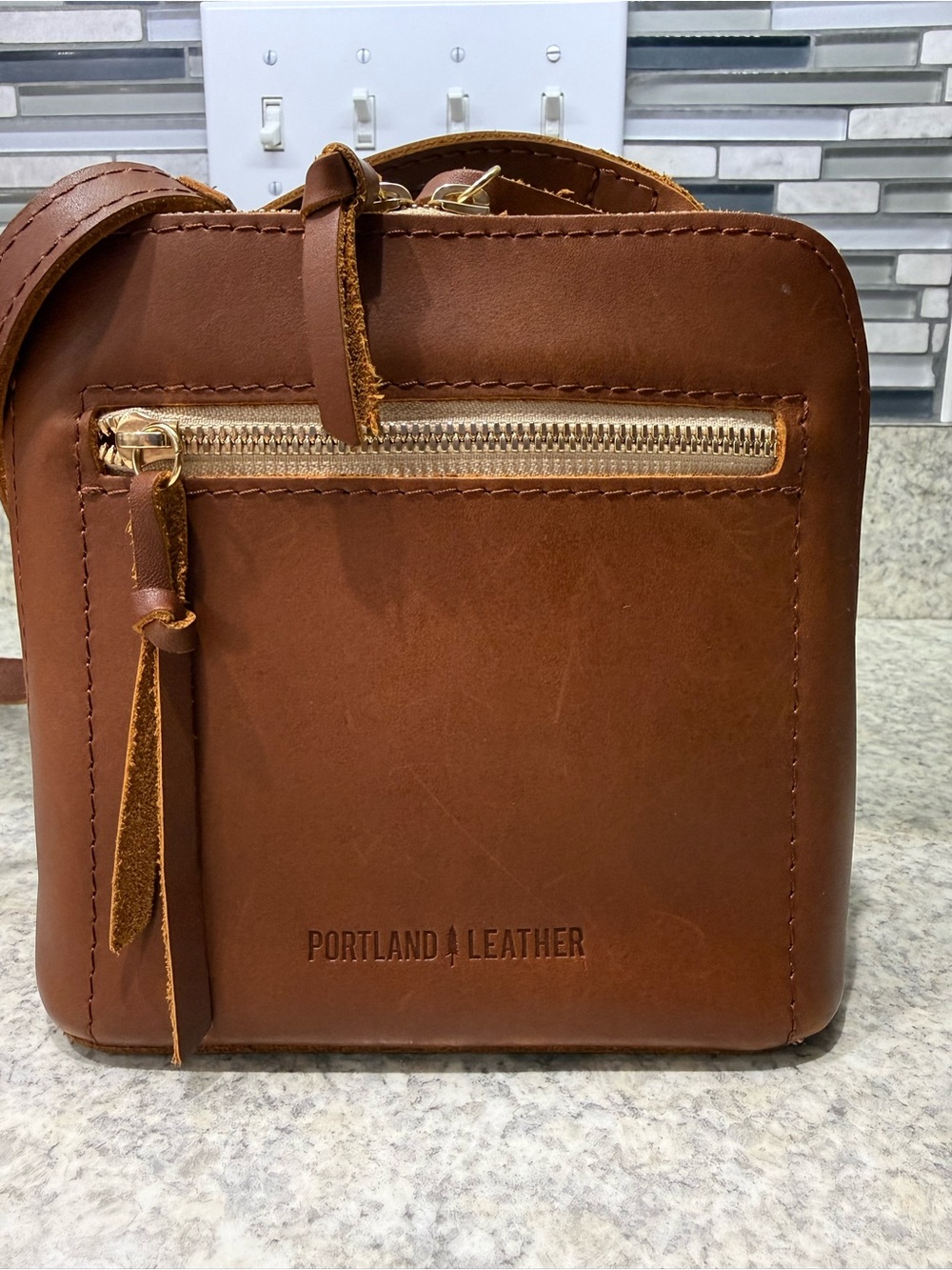 Portland Leather small Honey Luna Leather Crossbody Bag